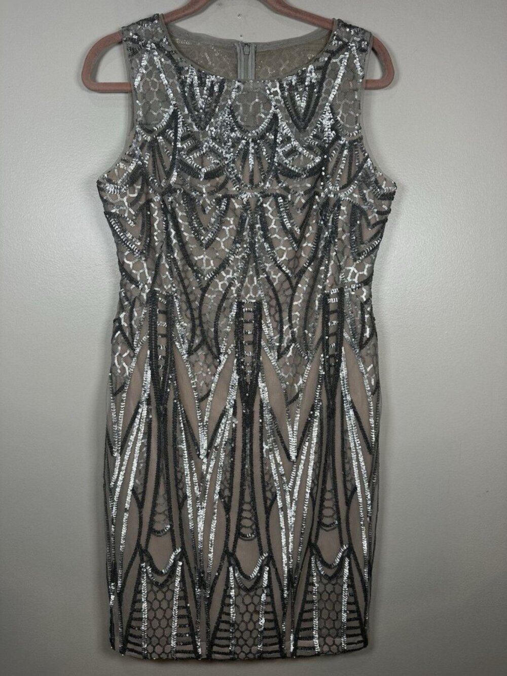 Calvin Klein Sequin Sheath Dress Size 10 Silver Party Holiday Event